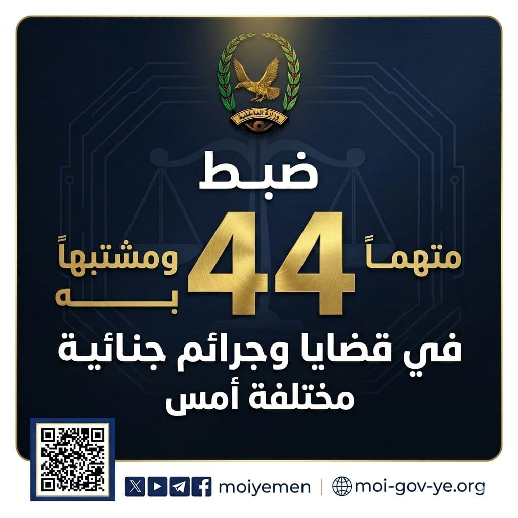 ضبط 44 متهما ومشتبها به بقضايا وجرائم جنائية مختلفة أمس Image