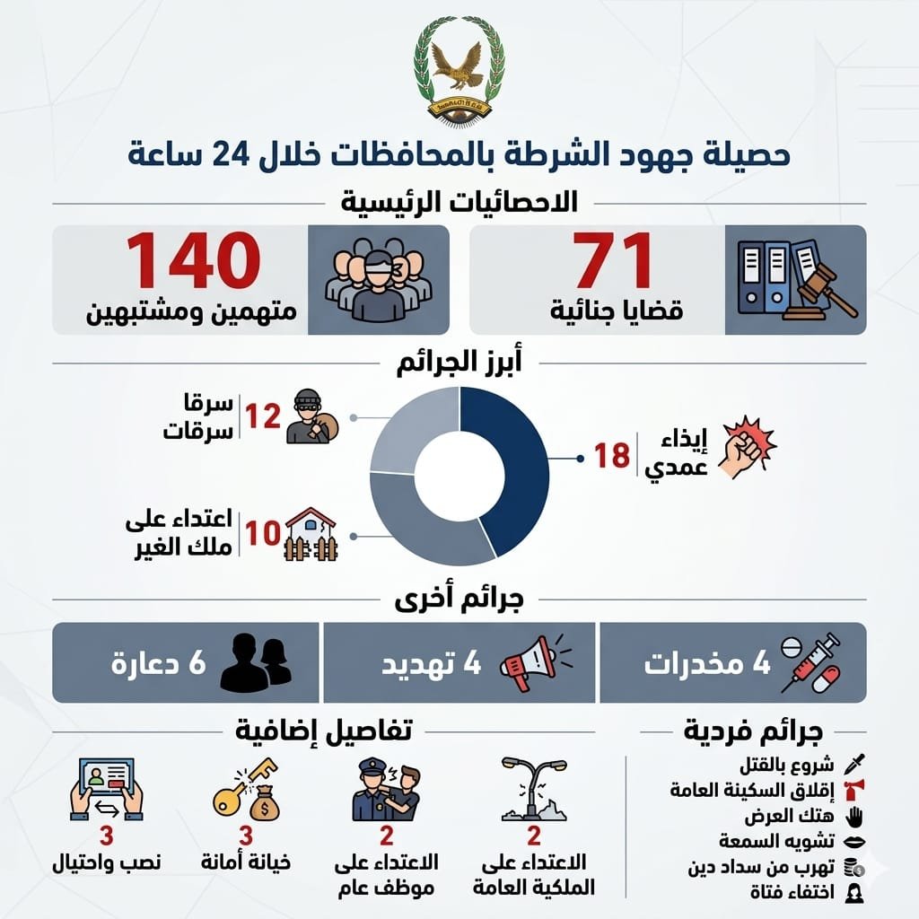ضبط 140 متهما ومشتبها به بقضايا وجرائم جنائية مختلفة أمس  Image