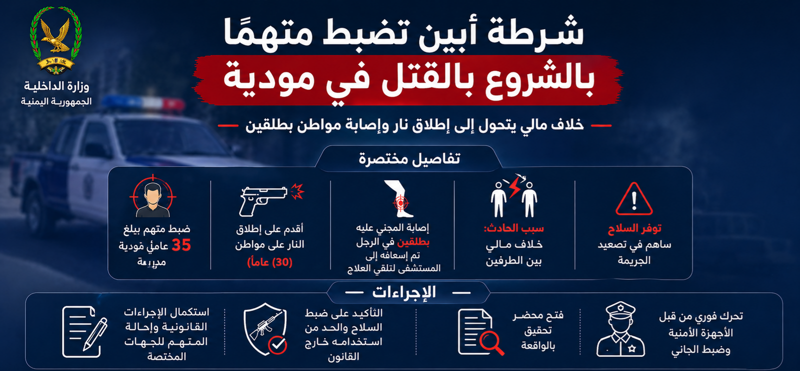 شرطة أبين تضبط متهما بجريمة الشروع بالقتل  Image
